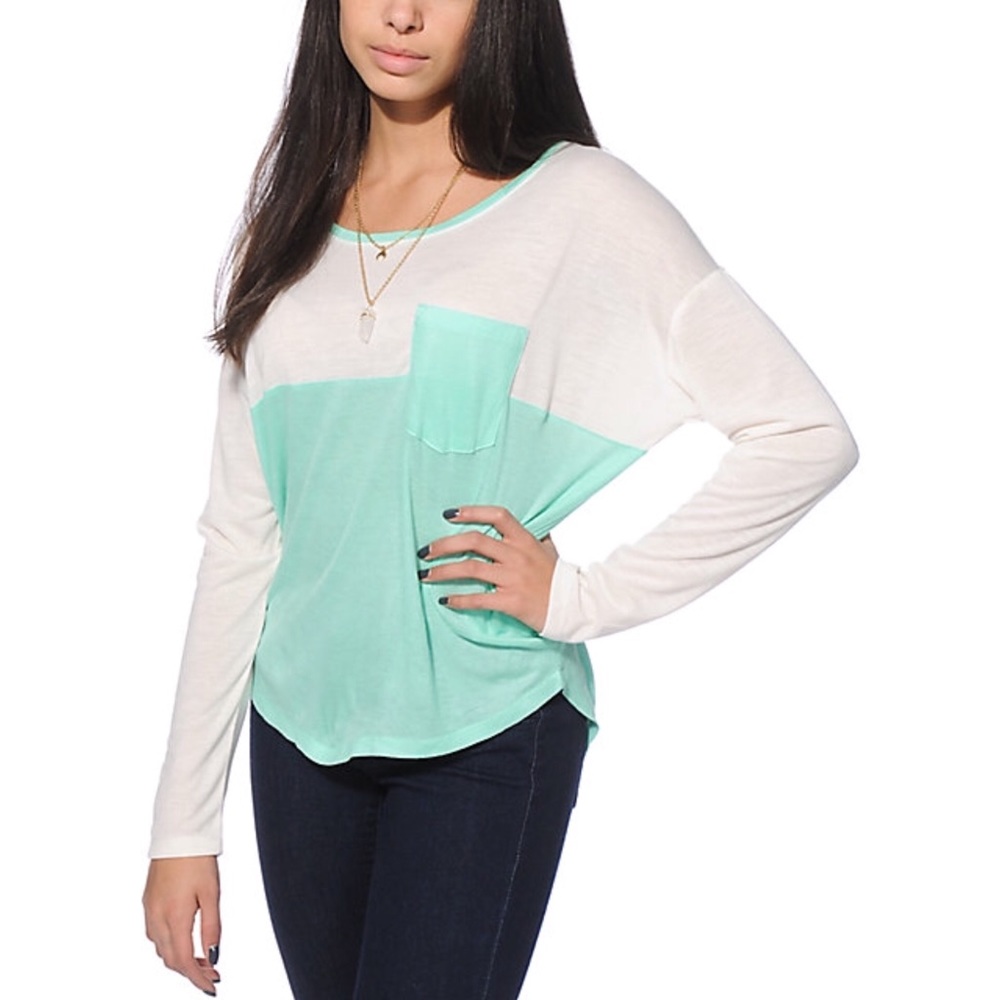 white and mint dolman top